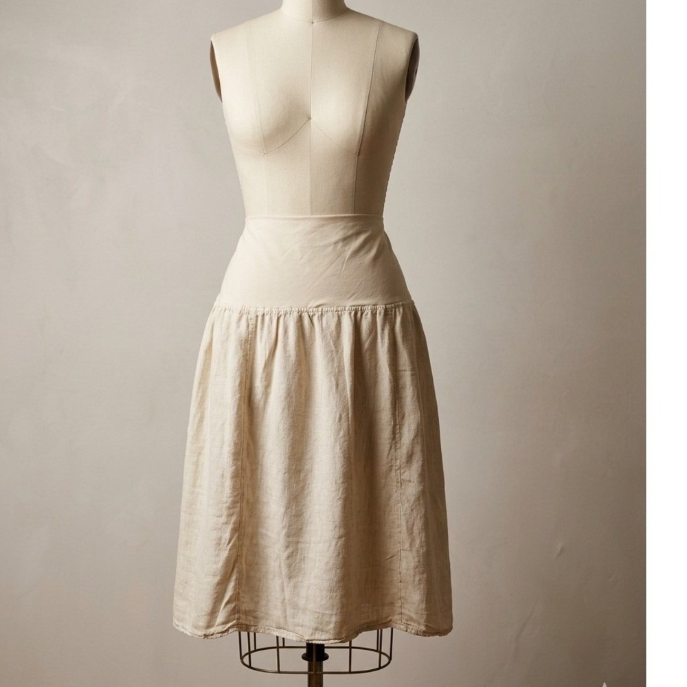 Allen Allen Cream‎ Linen Midi Skirt Womens 1X Jersey Waistband Neutral USA